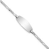 14k White Gold Polished Solid Chain/Solid Plate Figaro Link Oval 18.5x7.5mm Plate 5.5 inch Baby/Child ID Bracelet